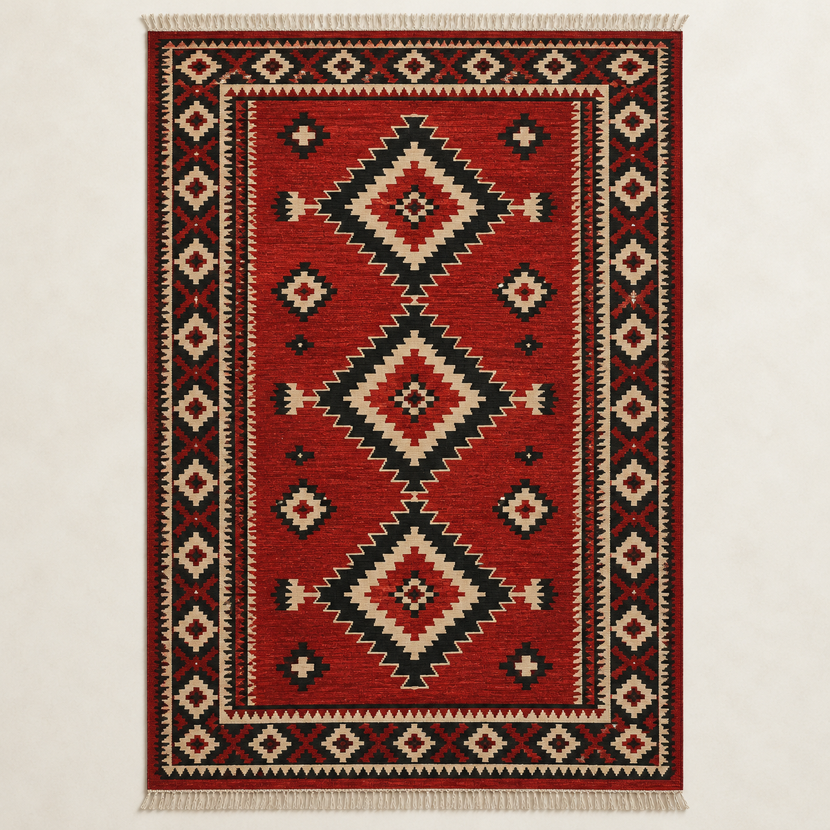 Crimson Courtyard Shataranji — Red Geometric