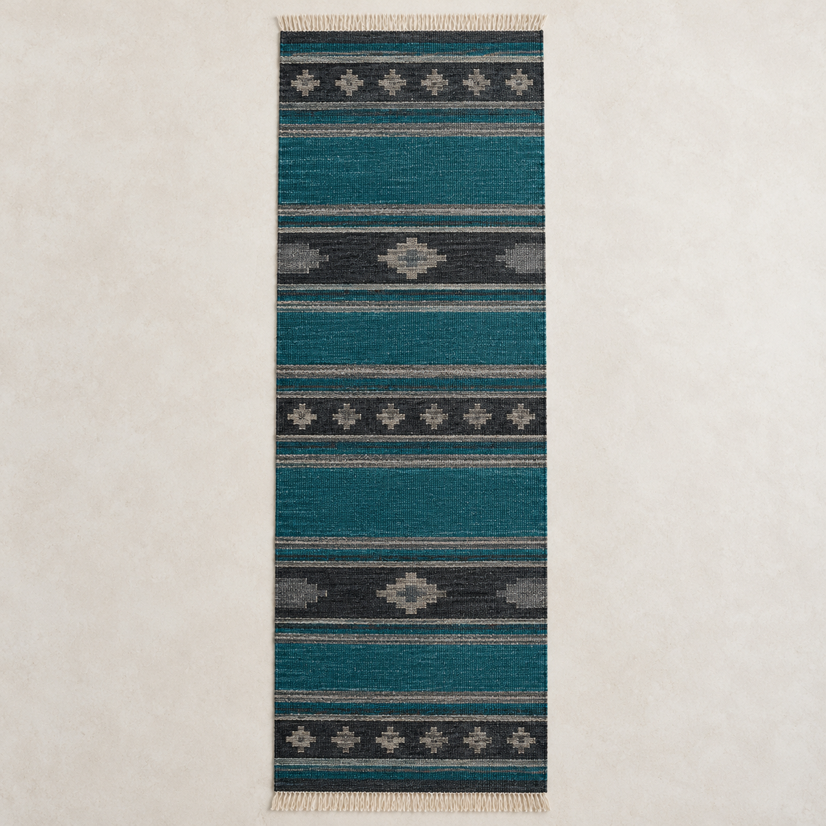 Monsoon Path Shataranji Runner — Teal & Charcoal